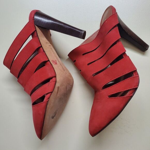 Rebecca Minkoff Red Suede Mule Heels Womens 8 Pointed Toe Cut Outs Strappy Sexy - Picture 3 of 7